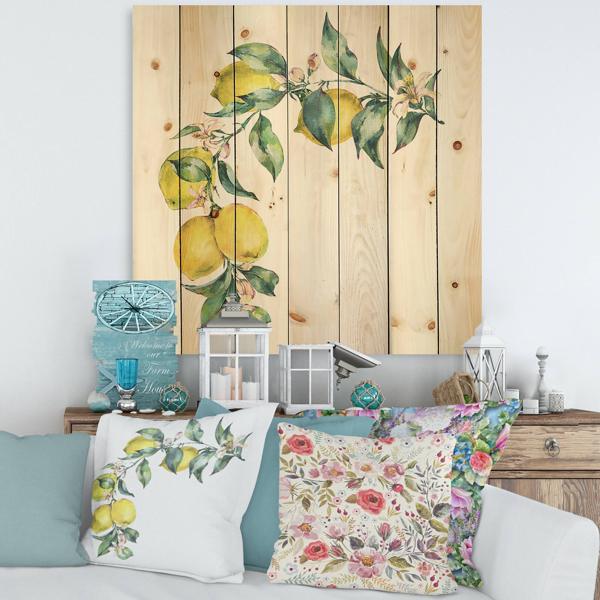 Designart - Branch of Yellow Lemons and Leaves II